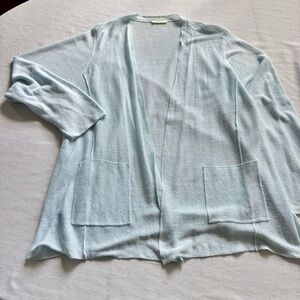 Eileen Fisher Organic Linen Open Cardigan XL Blue Coastal Cottagecore